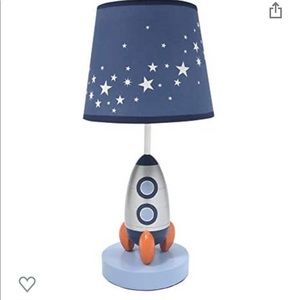 Lambs & Ivy Milky Way Blue/Silver Rocket Ship Nursery Lamp with Shade & Bulb